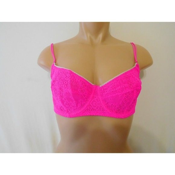 Free People 34C Bra Intimate HOT PINK Underwire Lace NEW Menwomenstyles - Picture 2 of 5
